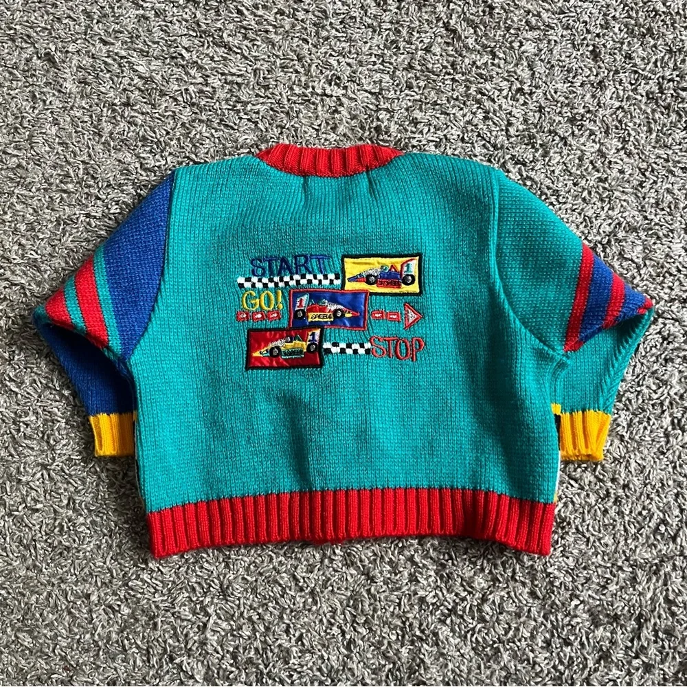 Vintage Baby Toddler Vibrant Racecar Knit Cardigan Sweater Colorful 12 Months - Picture 4 of 6